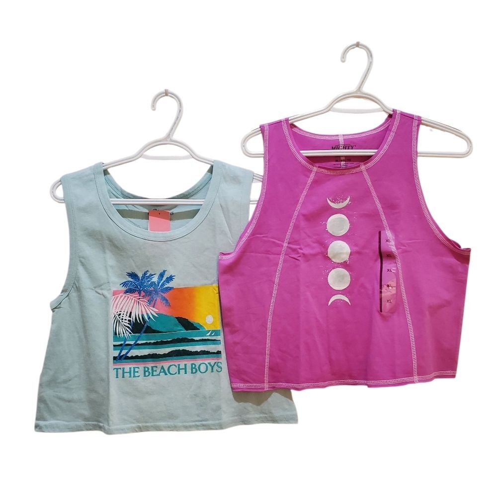 Bundles 2 Pcs Mighty Fine Pink and Light Blue Kids Tank Tops